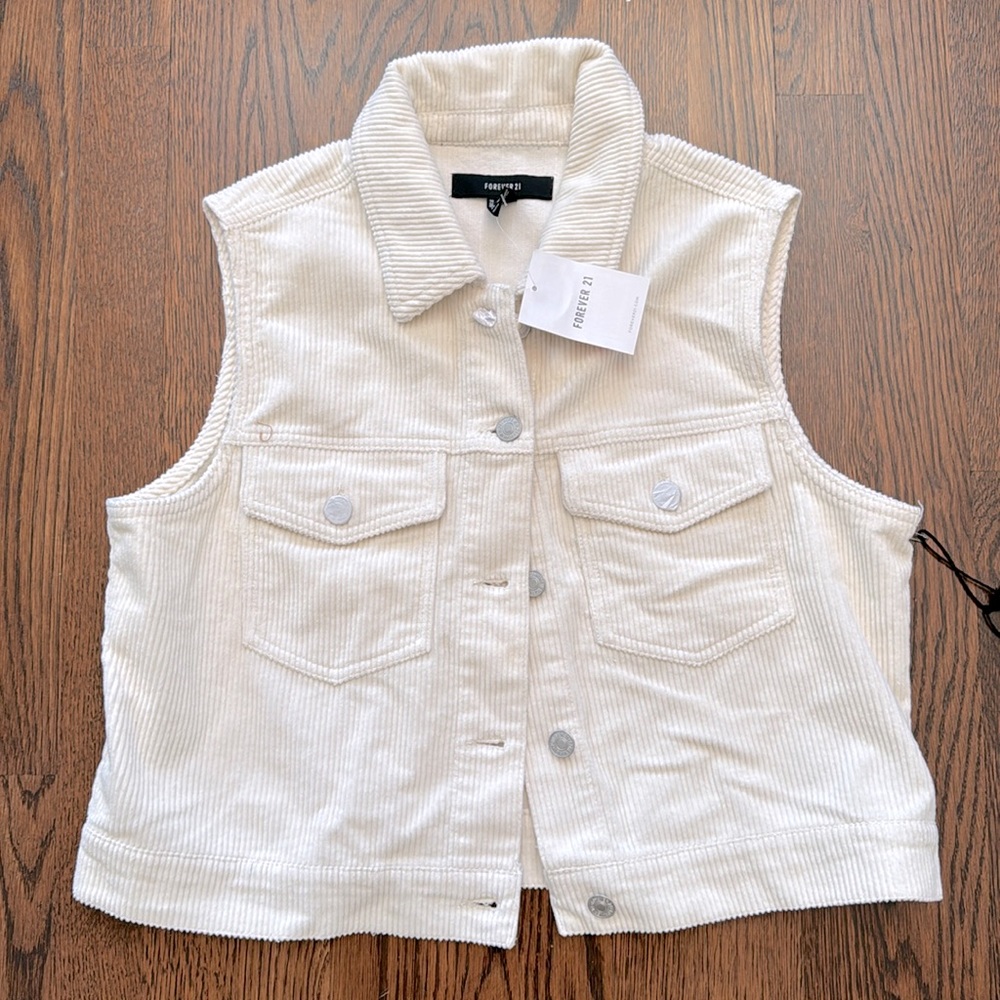 Forever 21 Cream Corduroy Sleeveless Jacket Vest
